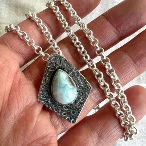 925 Calming Caribbean Larimar Geo Pendant Necklace